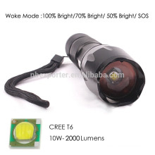 T6 /10W-2000 Lumens, Most Powerful Aluminium LED Flashlight with 18650 Battery